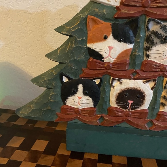 Vintage Hand Painted Wood 6 Cat Angel Tree Standing Philippine Figurine 12”H - Picture 3 of 14